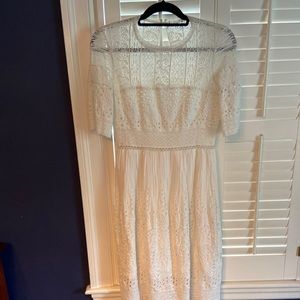 BCBG Max Azria white eyelet cotton midi dress